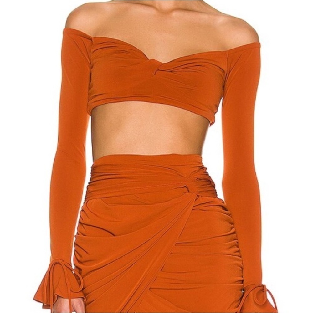 Nwt Majorelle Destiny Crop Off Shoulder Top In Mahogany Brown, Size M